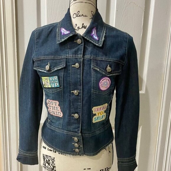 KAWAII EMBELLISHED UNICORN DENIM DISSTRESSED WASHED PATCH JACKET SIZE S - Picture 14 of 15